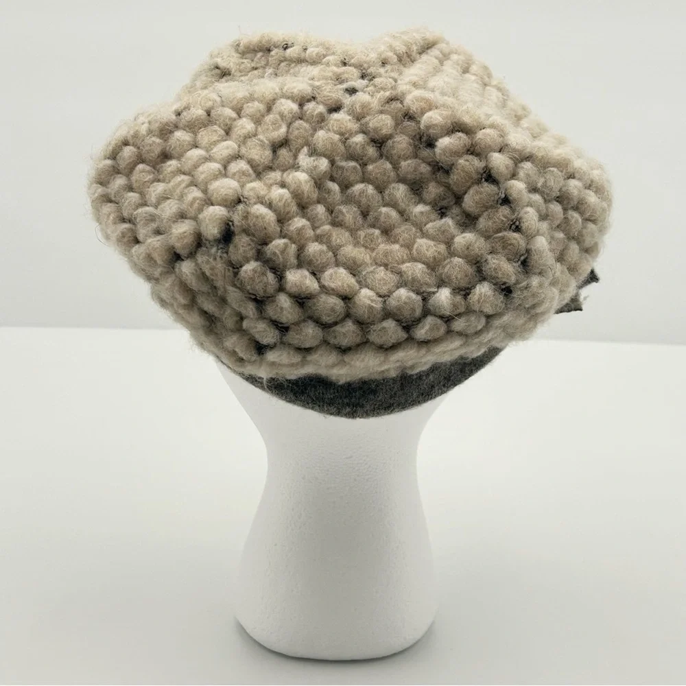 LaFenice Wool Blend Paperboy Cap Hat O/S Brim Slouchy Tan Gray Italy Artsy Boho - Picture 5 of 9